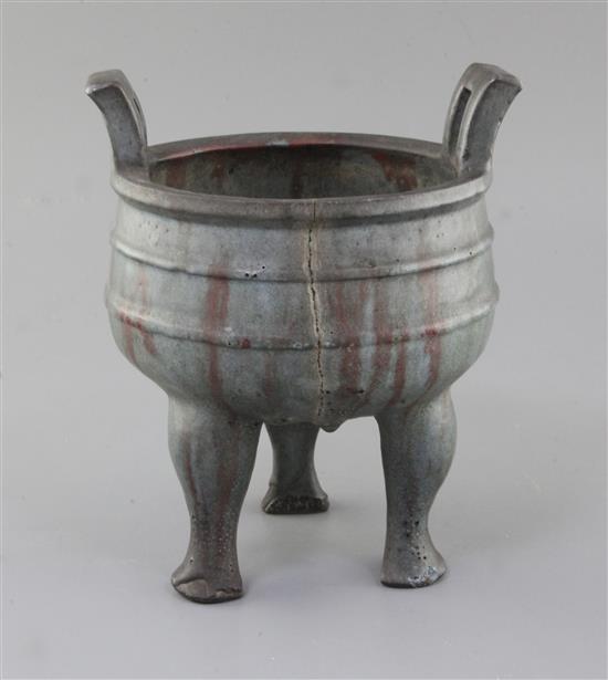 A Chinese Yixing pottery tripod censer, Ding, 18th century, height 20.5cm, body crack